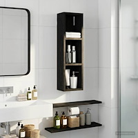 vidaXL Badrumsväggskåp Svart Ek 20 x 14 x 70 cm Konstruerat trä