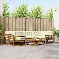 vidaXL Utomhussoffset med kudde 7 pcs Naturlig och Grädde