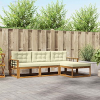 vidaXL Utomhussoffset med kudde 4 pcs Naturlig och Grädde