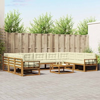 vidaXL Utomhussoffset med kudde 10 pcs Naturlig och Grädde