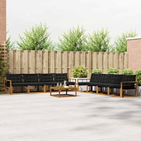 vidaXL Utomhussoffset med kudde 9 pcs Naturlig och svart