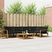 vidaXL Utomhussoffset med kudde 6 pcs Naturlig och svart