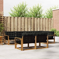 vidaXL Utomhussoffset med kudde 7 pcs Naturlig och svart