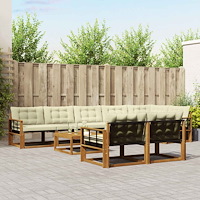 vidaXL Utomhussoffset med kudde 9 pcs Naturlig och Grädde