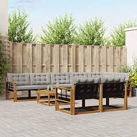 vidaXL Utomhussoffset med kudde 9 pcs Naturlig och Ljus Grå