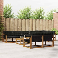 vidaXL Utomhussoffset med kudde 9 pcs Naturlig och svart