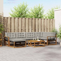 vidaXL Utomhussoffset 7 pcs Naturlig och Ljus Grå Massivt Akaciaträ