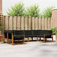 vidaXL Utomhussoffset med kudde 6 pcs Naturlig och svart