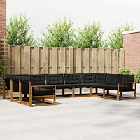 vidaXL Utomhussoffset med kudde 9 pcs Naturlig och svart