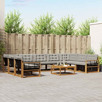 vidaXL Utomhussoffset med kudde 10 pcs Naturlig och Ljus Grå