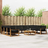 vidaXL Utomhussoffset med kudde 10 pcs Naturlig och svart