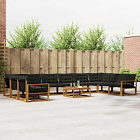 vidaXL Utomhussoffset med kudde 11 pcs Naturlig och svart