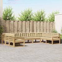 vidaXL Utomhussoffset med kudde 9 pcs Vit och Beige