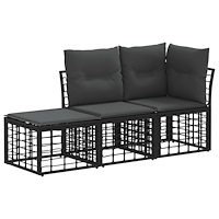 vidaXL Utomhussoffset med kudde 3 pcs Svart Polyester