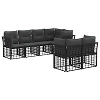 vidaXL Utomhussoffset med kudde 7 pcs Svart Polyester
