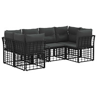 vidaXL Utomhussoffset med kudde 6 pcs Svart Polyester