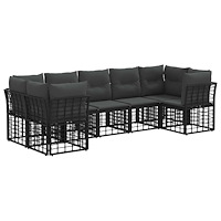 vidaXL Utomhussoffset med kudde 7 pcs Svart och Mörkgrå Polyester