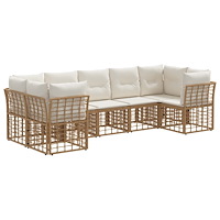 vidaXL Utomhussoffset med kudde 7 pcs Naturlig och Creamvit Polyester