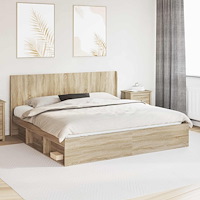 vidaXL Sängram med förvaring och huvudgavel Sonoma-ek 200 x 200 cm