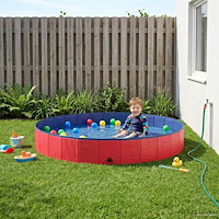 vidaXL Barn Sim Pool Röd Ø200 x 30 cm Tjock PVC och Konstruerat Trä