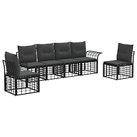 vidaXL Utomhussoffset med kudde 6 pcs Svart och Mörkgrå Polyester
