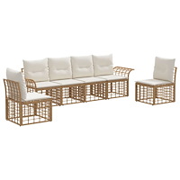vidaXL Utomhussoffset med kudde 6 pcs Naturlig och Creamvit Polyester