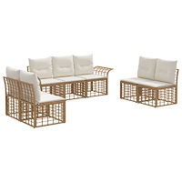 vidaXL Utomhussoffset med kudde 7 pcs Naturlig och Creamvit Polyester