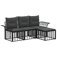 vidaXL Utomhussoffset 4 pcs Svart och Mörkgrå Polyester
