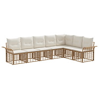 vidaXL Utomhussoffset med kudde 7 pcs Naturlig och Creamvit Polyester