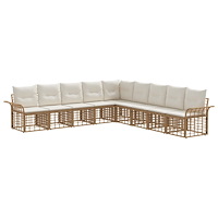 vidaXL Utomhussoffset med kudde 9 pcs Naturlig och Creamvit Polyester
