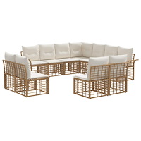 vidaXL Utomhussoffset 11 pcs Naturlig och Creamvit Polyester
