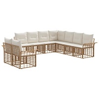 vidaXL Utomhussoffset 9 pcs Naturlig och Creamvit Polyester