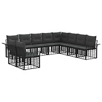 vidaXL Utomhussoffset med kudde 10 pcs Svart och Mörkgrå Polyester