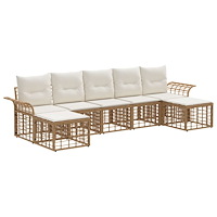 vidaXL Utomhussoffset med kudde 7 pcs Naturlig och Creamvit Polyester