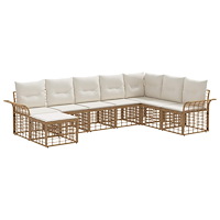 vidaXL Utomhussoffset med kudde 8 pcs Naturlig och Creamvit Polyester