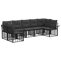 vidaXL Utomhussoffset med kudde 7 pcs Svart och Mörkgrå Polyester