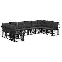 vidaXL Utomhussoffset 10 pcs Svart och Mörkgrå Polyester