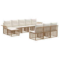 vidaXL Utomhussoffset 9 pcs Naturlig och Creamvit Polyester