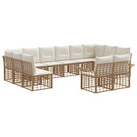 vidaXL Utomhussoffset med kudde 12 pcs Naturlig och Creamvit Polyester