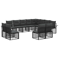 vidaXL Utomhussoffset med kudde 12 pcs Svart och Mörkgrå Polyester