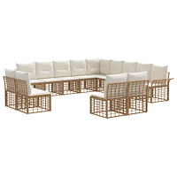 vidaXL Utomhussoffset med kudde 13 pcs Naturlig och Creamvit Polyester