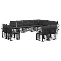 vidaXL Utomhussoffset med kudde 12 pcs Svart och Mörkgrå Polyester