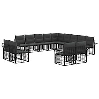vidaXL Utomhussoffset med kudde 13 pcs Svart och Mörkgrå Polyester