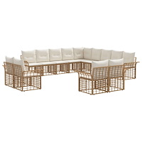 vidaXL Utomhussoffset med kudde 13 pcs Naturlig och Creamvit Polyester
