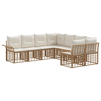 vidaXL Utomhussoffset med kudde 8 pcs Naturlig och Creamvit Polyester