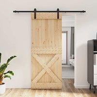 vidaXL Skjutdörr Naturlig och svart 85 x 210 cm Massiv furuträdörr