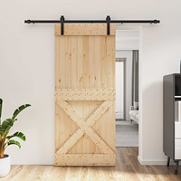vidaXL Skjutdörr Naturlig och svart 90 x 210 cm Massiv furuträdörr