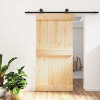 vidaXL Skjutdörr Naturlig och svart 100 x 210 cm Massiv furuträdörr