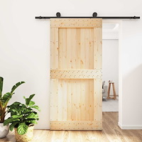 vidaXL Skjutdörr Naturlig och svart 100 x 210 cm Massiv furuträdörr
