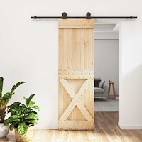 vidaXL Skjutdörr Naturlig och svart 70 x 210 cm Massiv furuträdörr